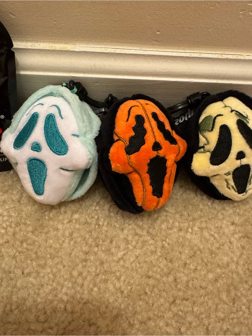 Plush Ghost Face Keychain Bag Charm - Teal, Orange, Cream